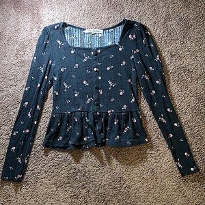 Kids black blouse with pink flowers